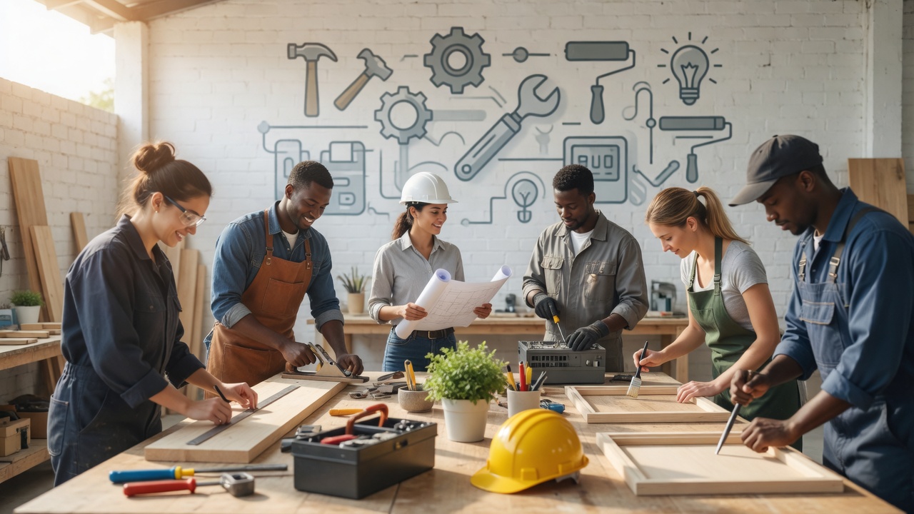Handwerksbetrieb und Werkstatt mit Maschinen und Werkzeugen